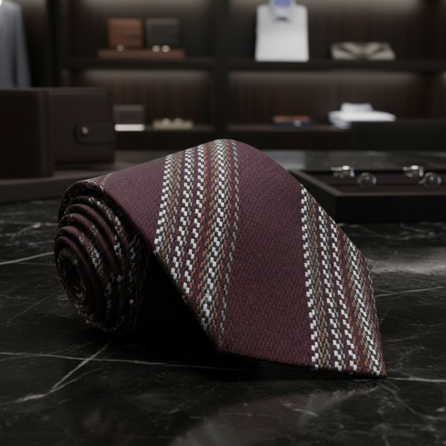 Brown, Olive Geometric Tie 