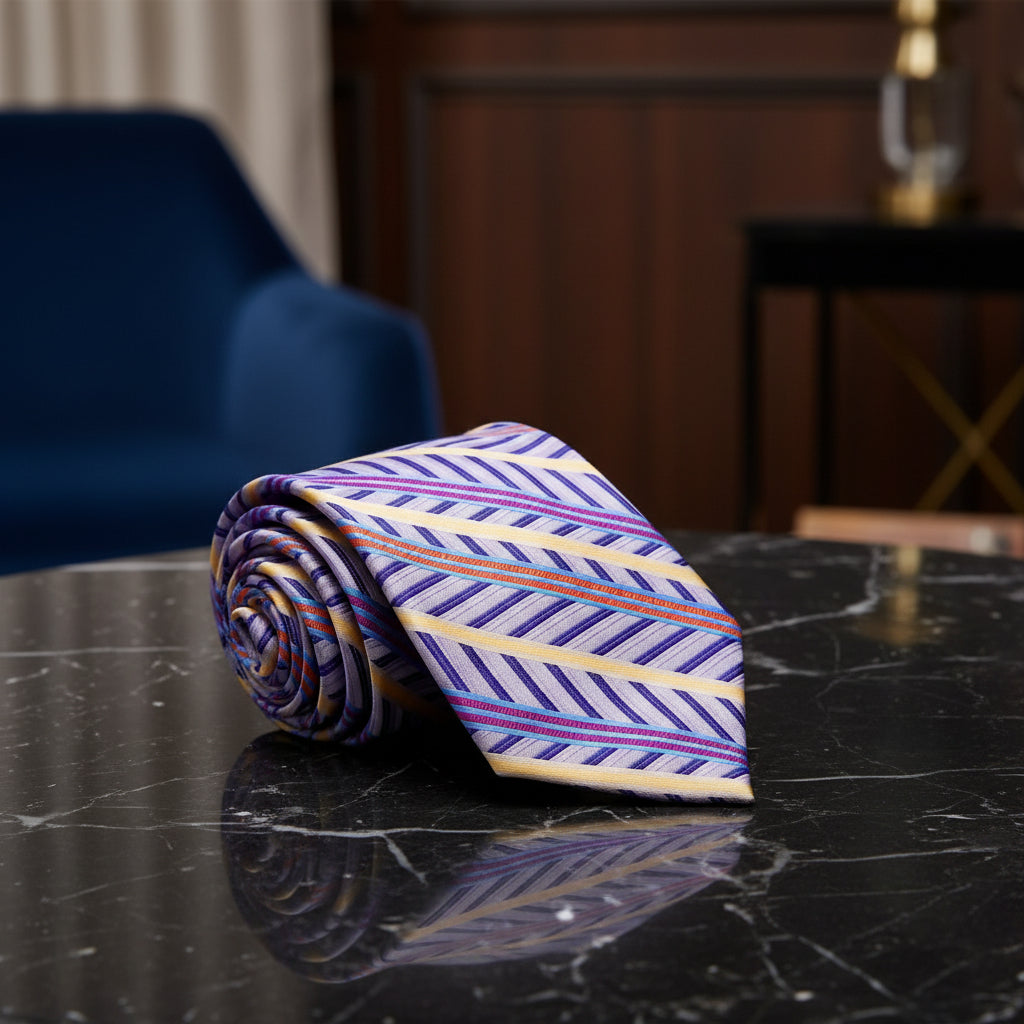 Light Purple, Purple, Yellow Stripe Tie 