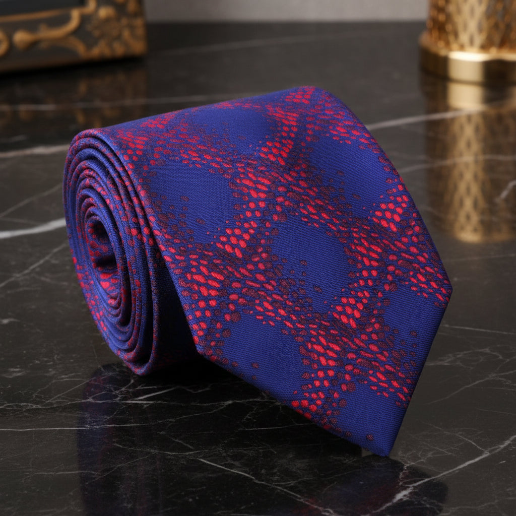 Red and Blue Abstract Cubes Tie 