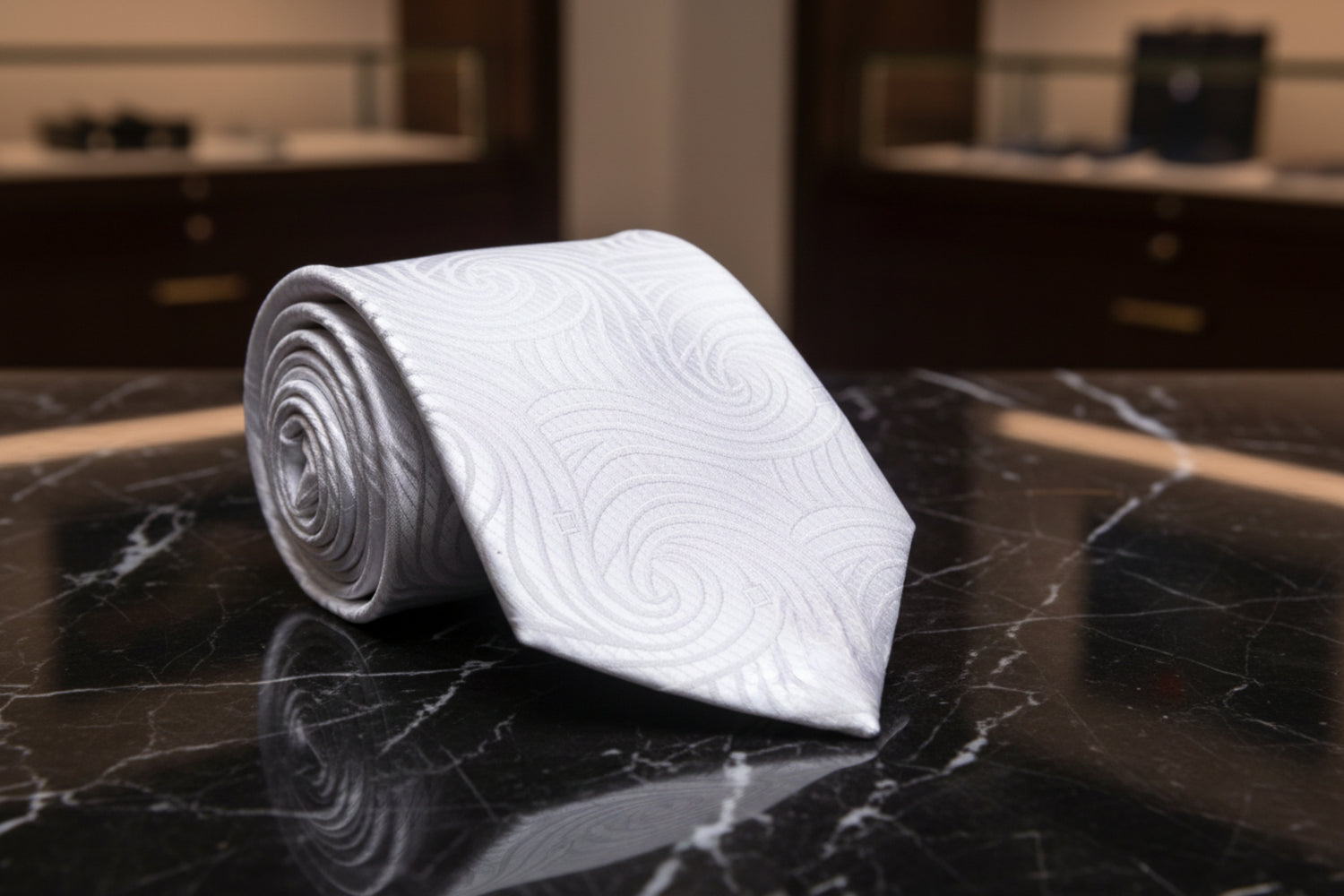 A White Abstract Swirl Pattern Silk Necktie 