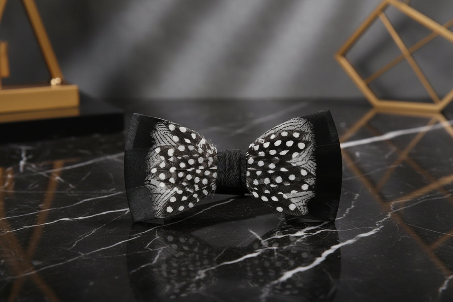 Black, White Feather Bow Tie