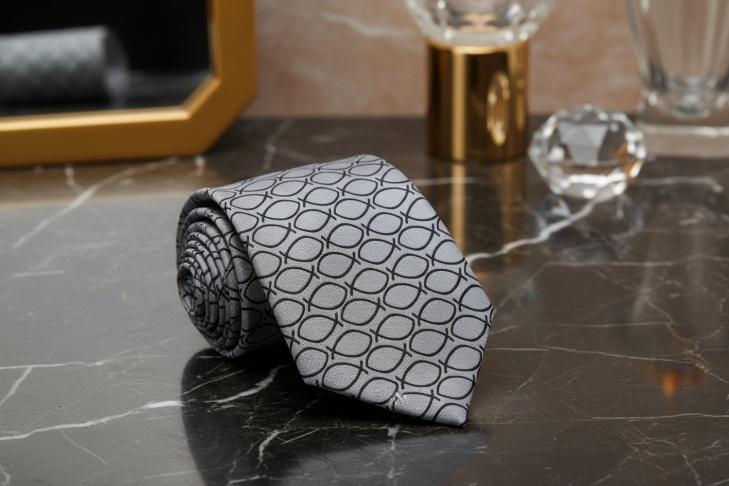 Alt View: Grey, Black Christian Fish Necktie 
