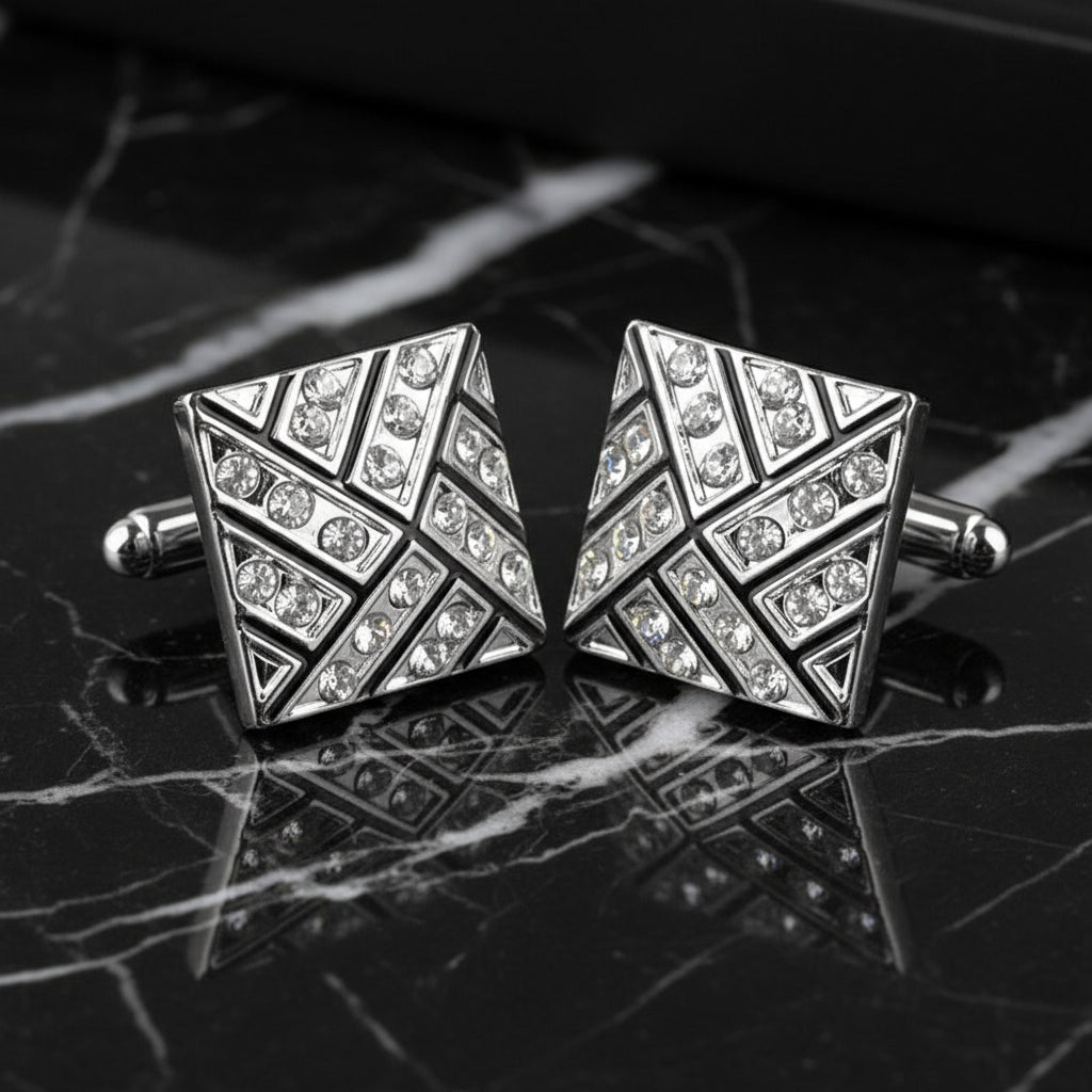 A Clear, Silver Color Square Shape Cuff-links
