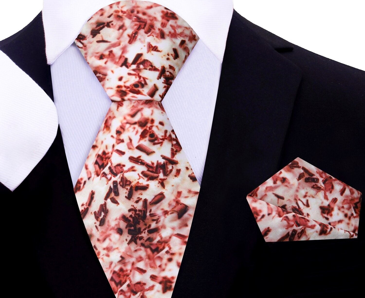 A Cream, Brown Color Irish cream coffee pattern tie, pocket square