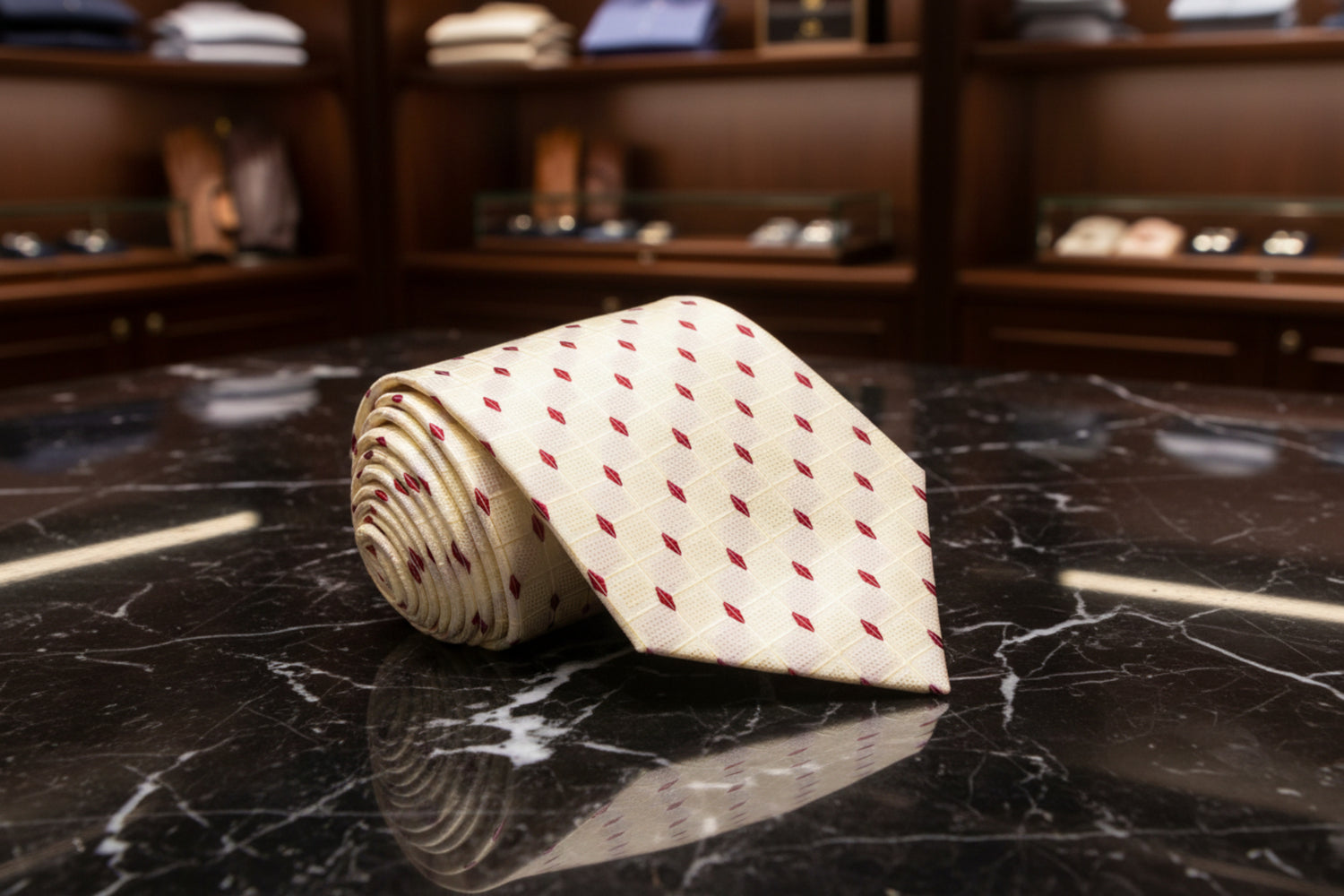 Ivory and Crimson Geometric Tie