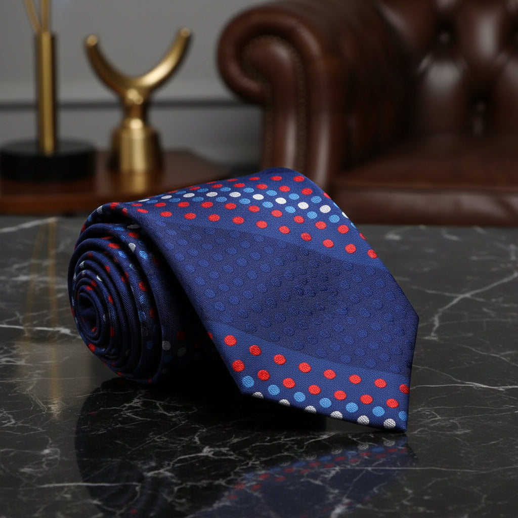 Blue with Red and White Polka Tie  