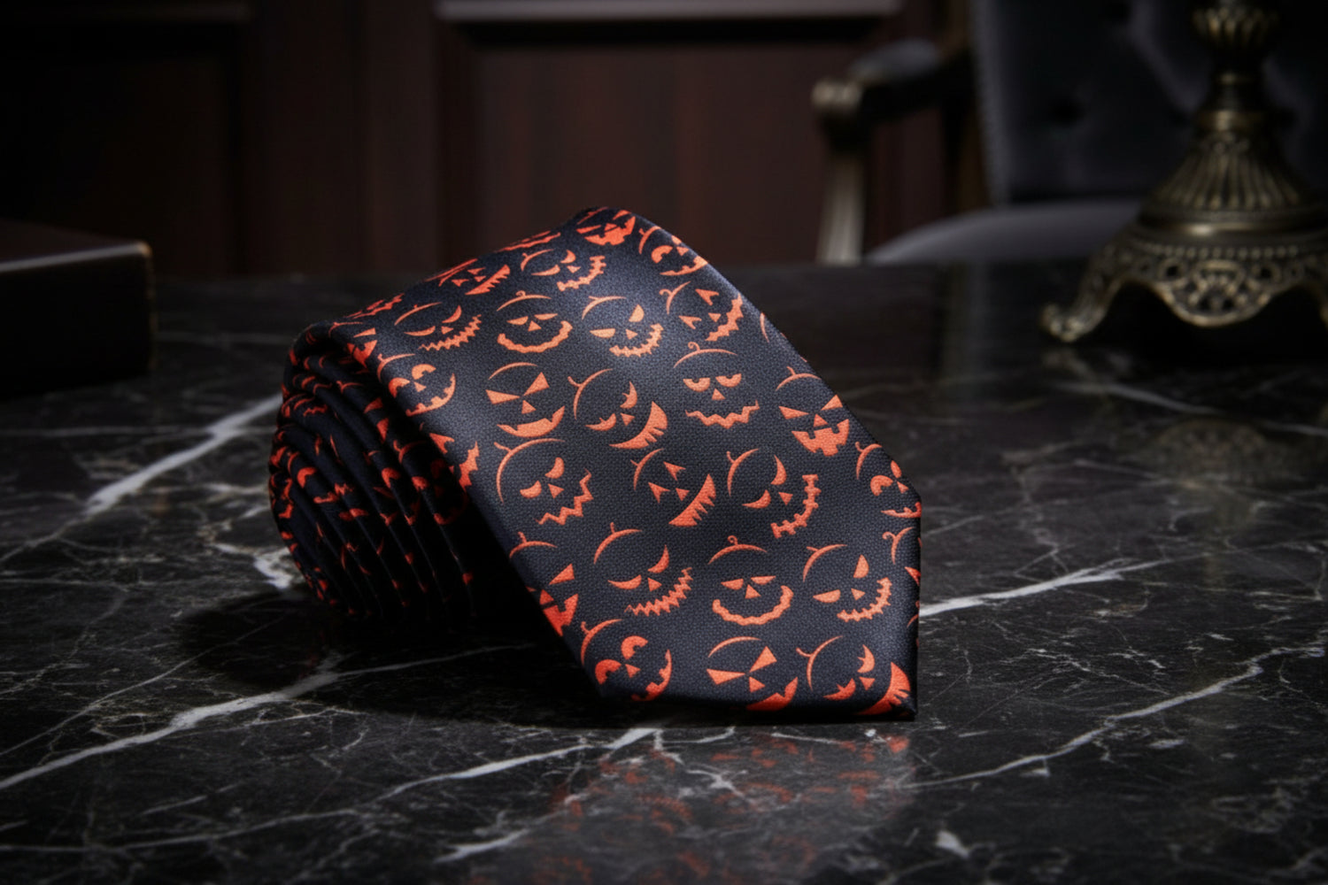 Black, Orange Jack-O-Lantern Tie  