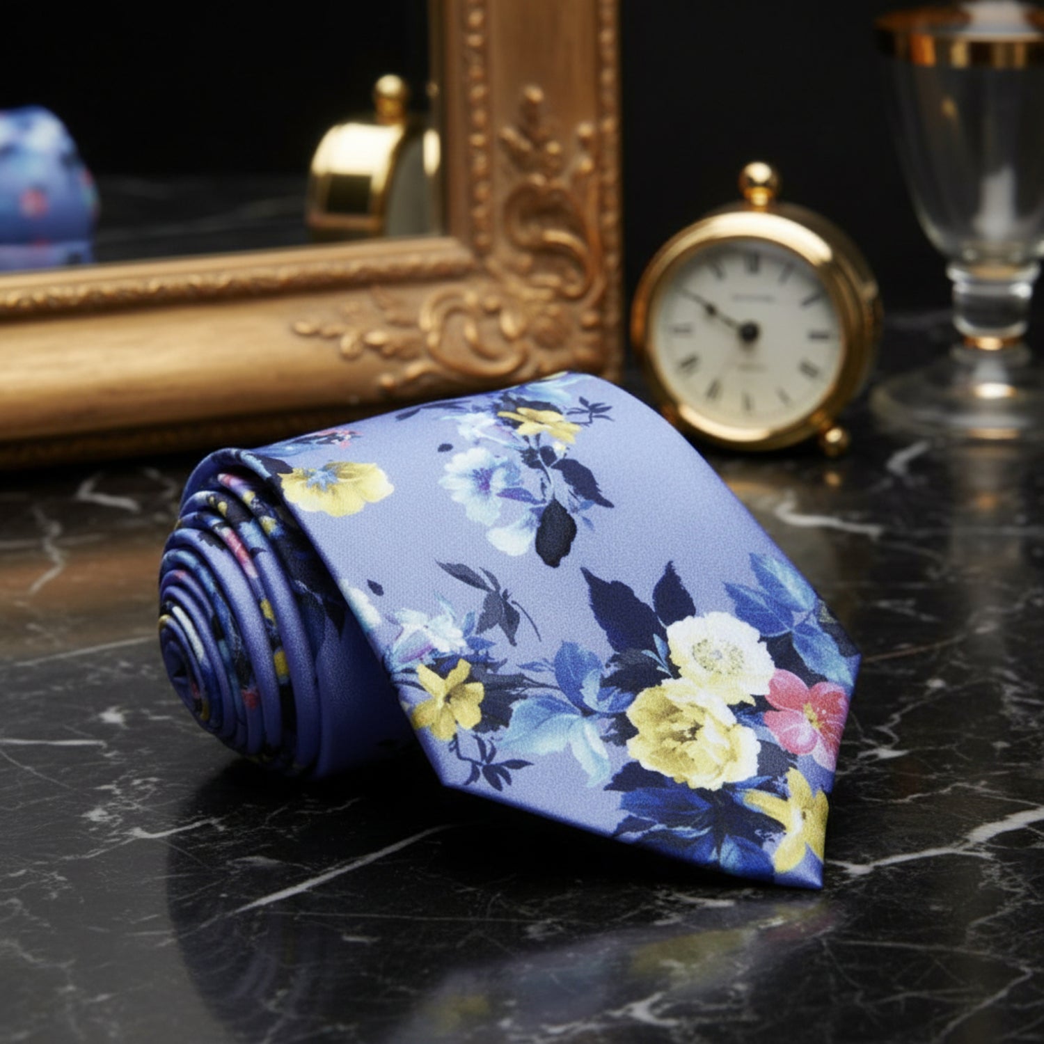 light blue flowers tie