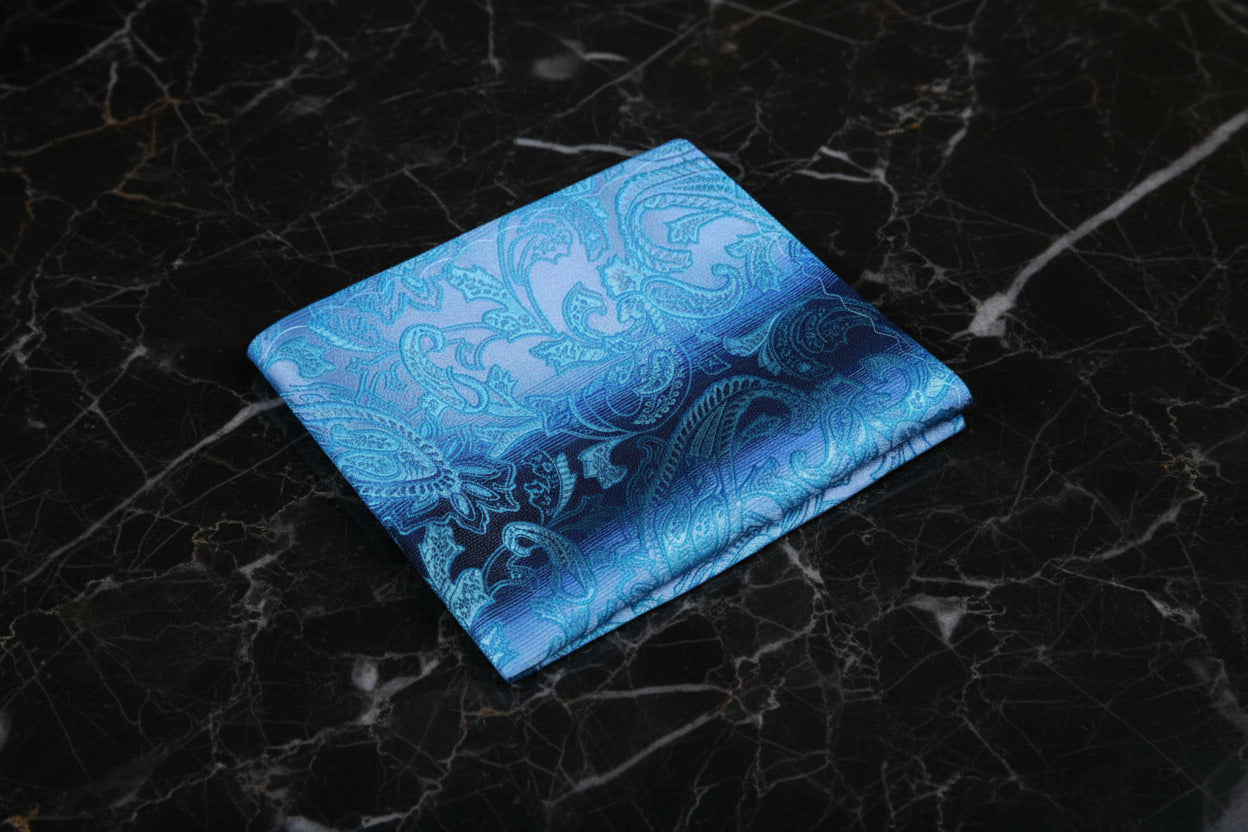 A Brilliant Blue Paisley Pattern Pocket Square