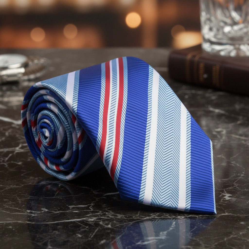 A Blue, Light Blue, Orange Stripe Pattern Necktie 