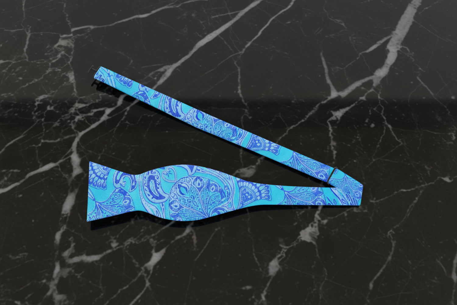 Light Blue Paisley Bow Tie Untied