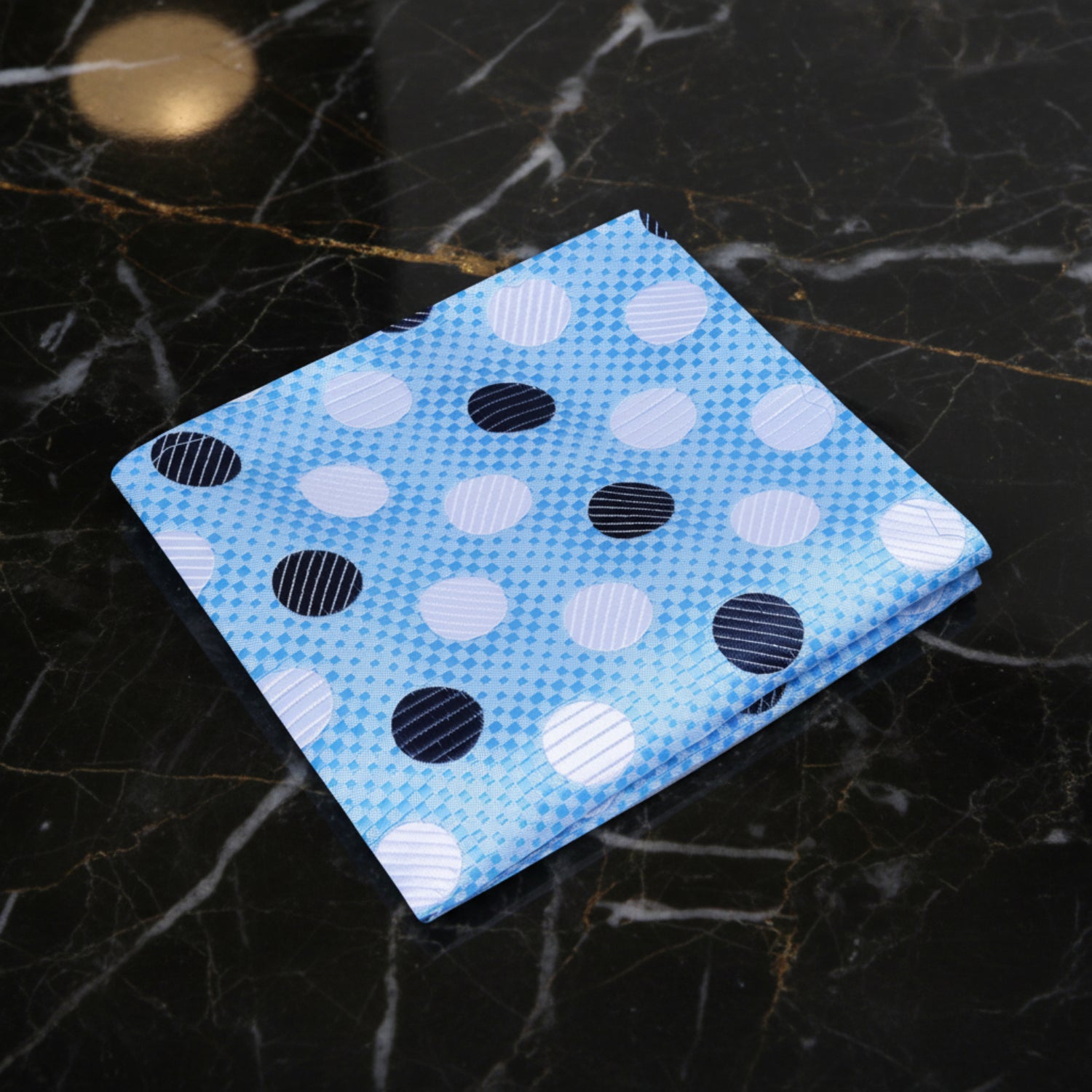 A Light Blue, White Polka Pattern Pocket Square
