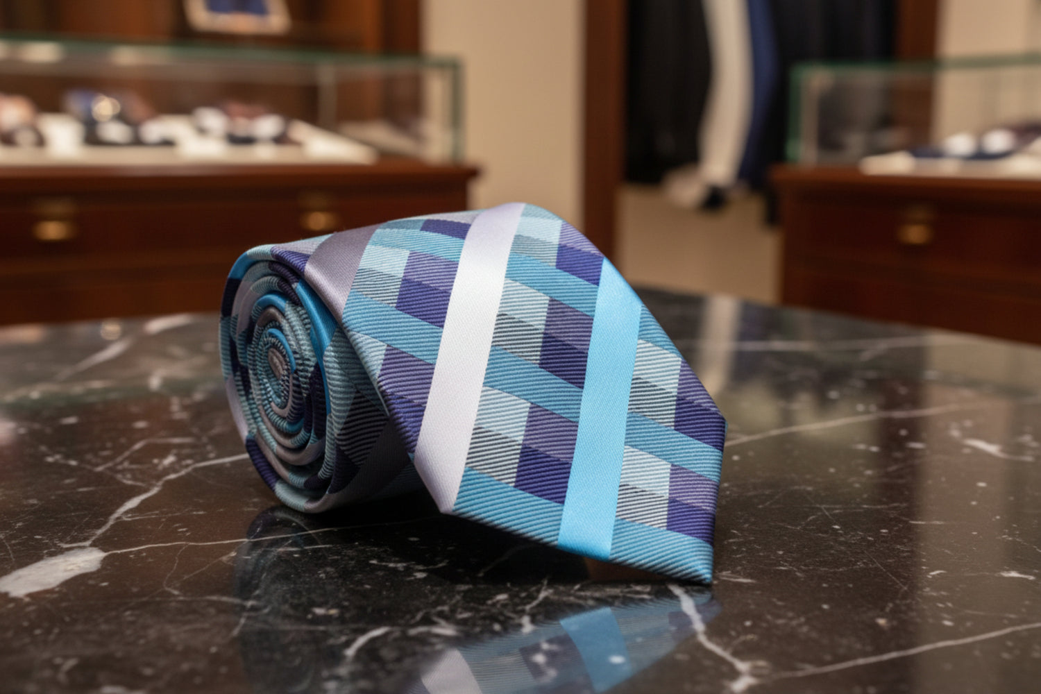 Light Blue, Silver Check Tie 