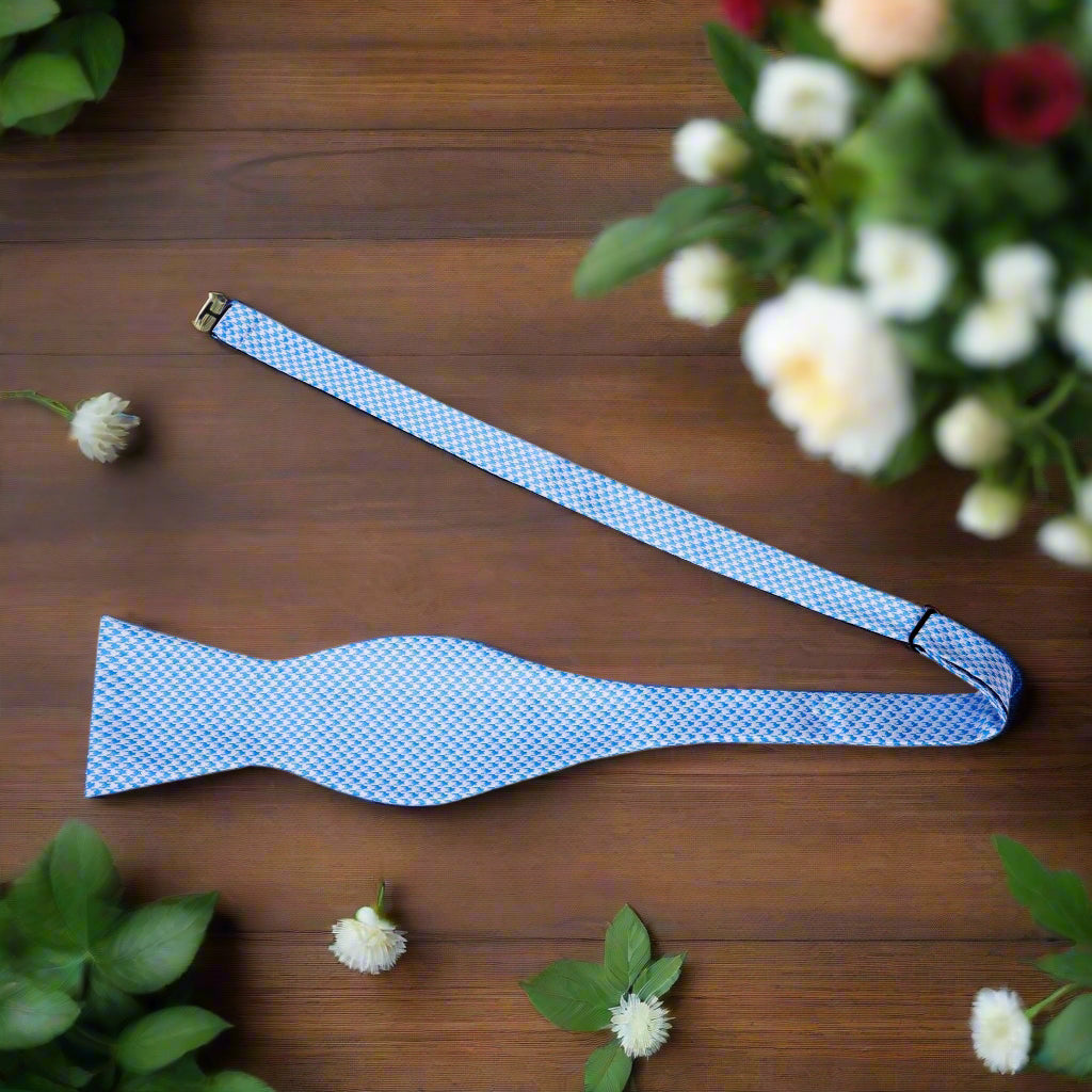 Light Blue Hounds Tooth Self Tie Bow Tie