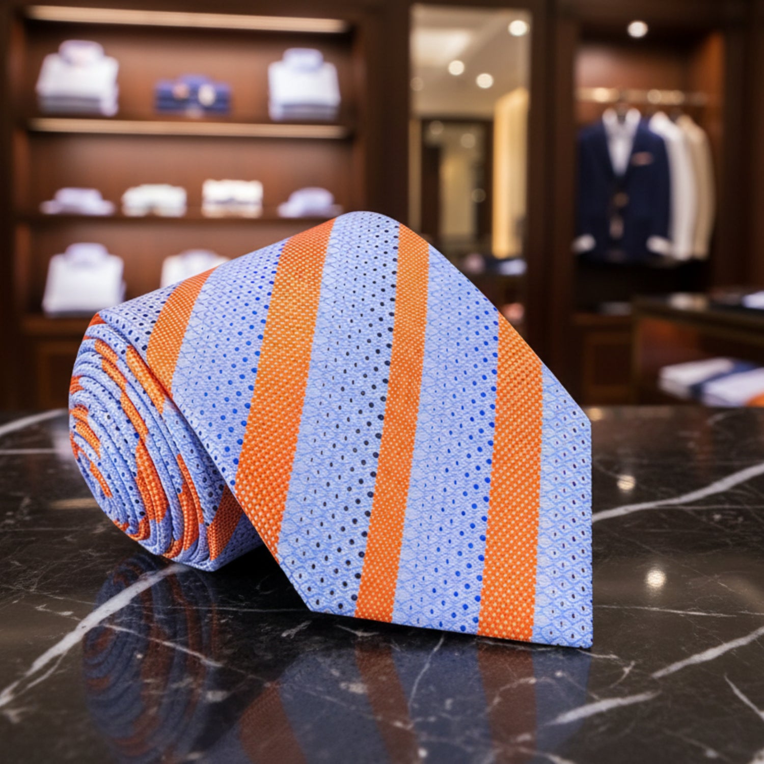 Light Blue, Orange Stripe Tie 