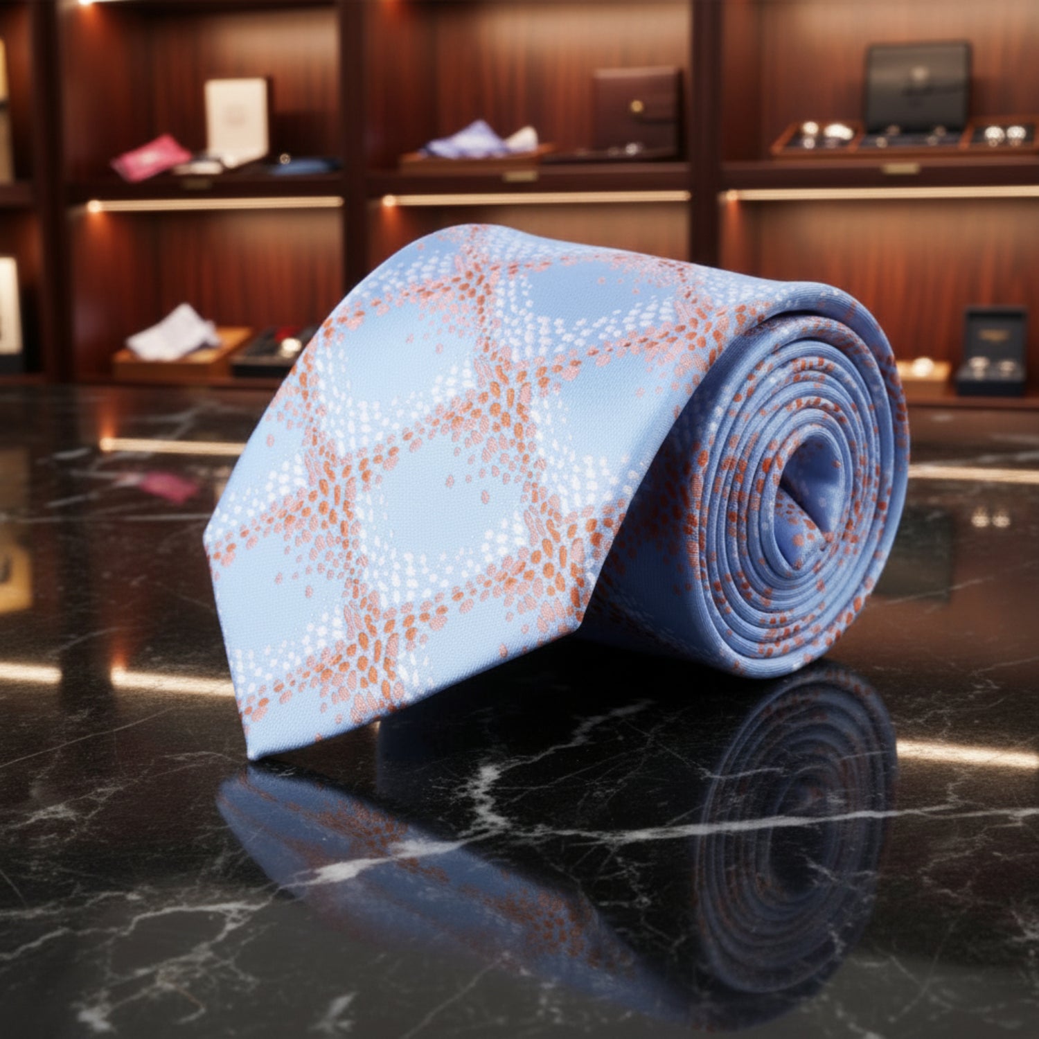 Light Blue, Orange Geometric Tie  