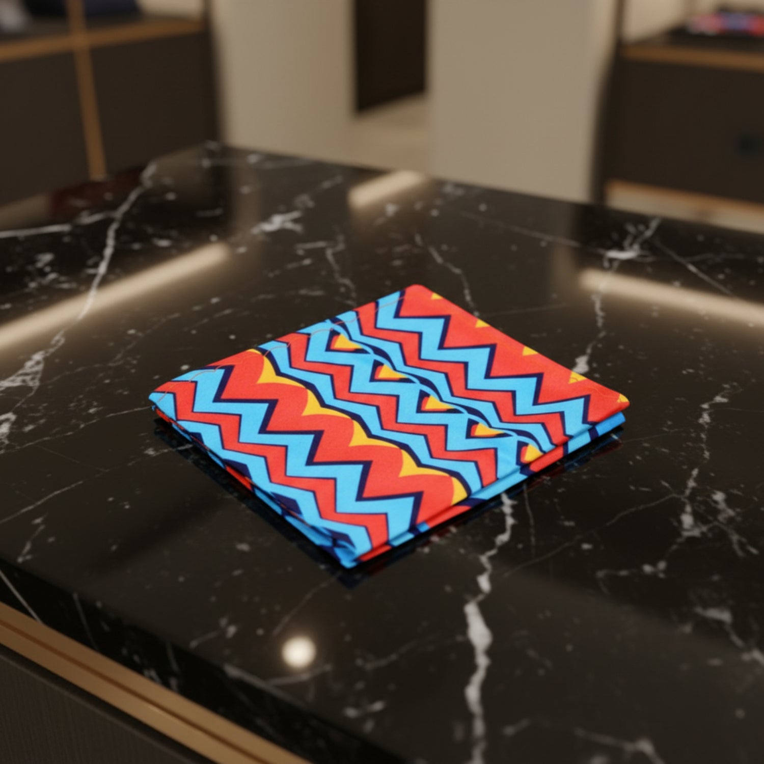 Main View: Light Blue Orange and Yellow Abstract Mojo Pocket Square