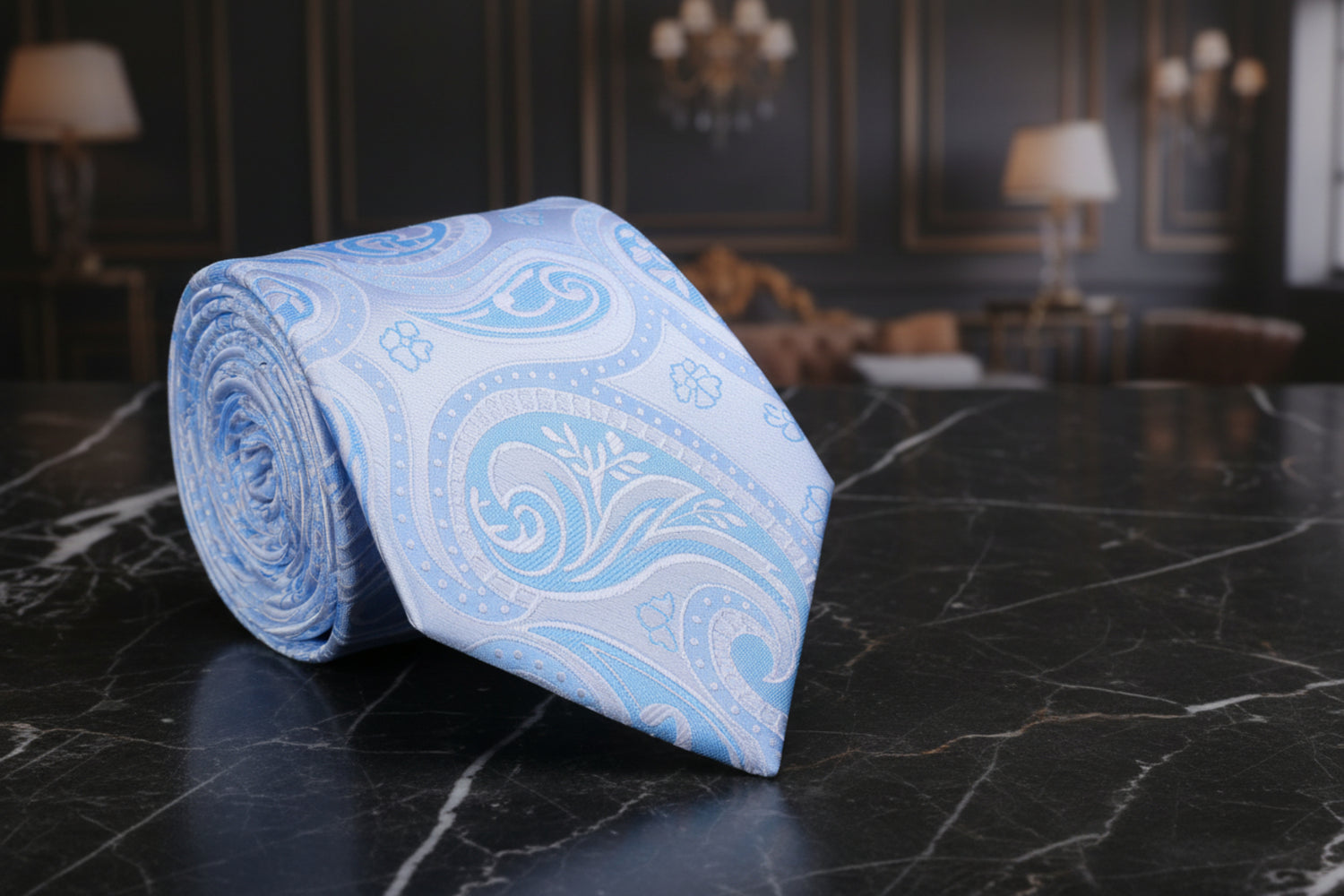 Light Blue Paisley Necktie 