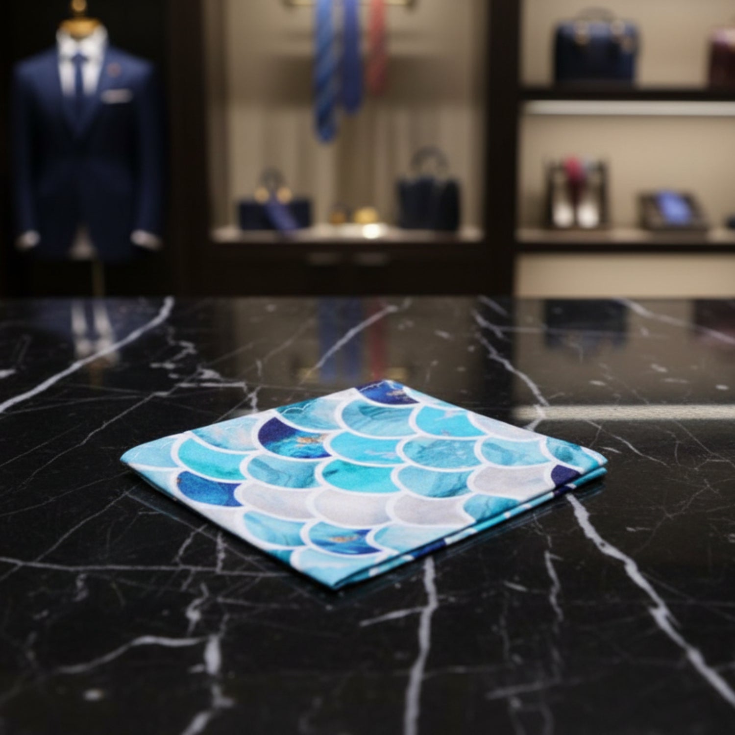 Light Blue Pearl Shells Pocket Square
