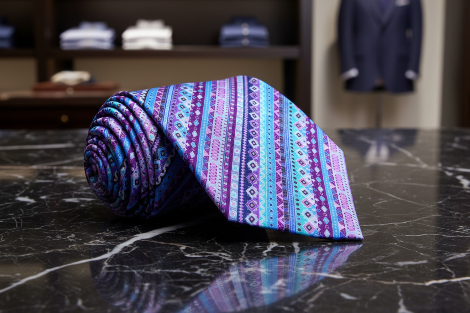 Single Tie: Purple, Blue Abstract Necktie  
