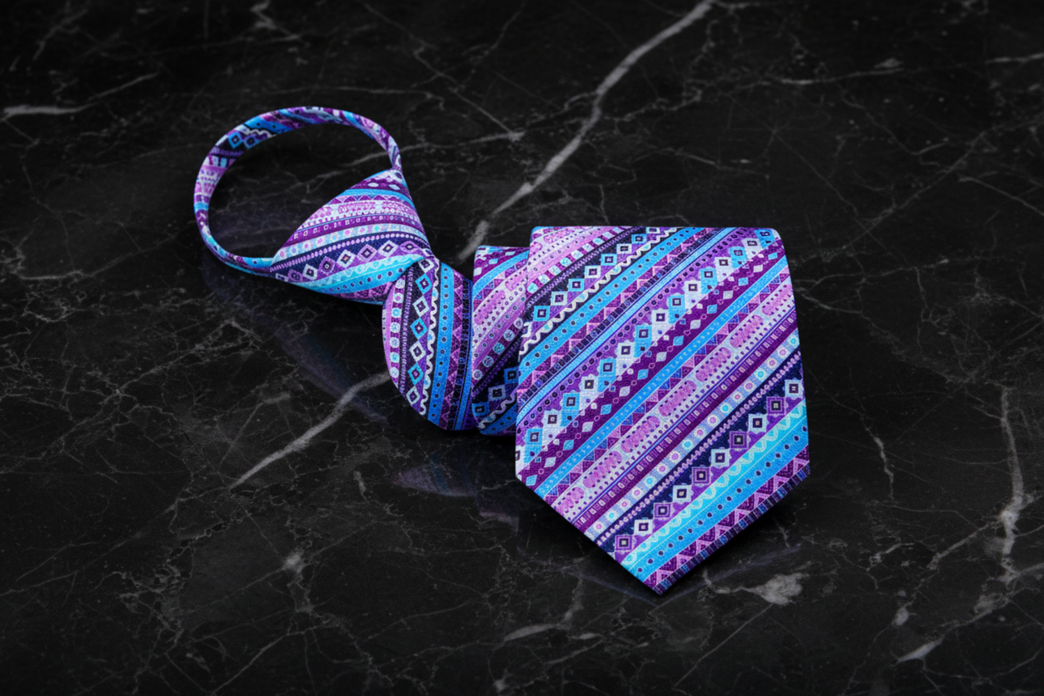 Single Zipper Tie: Purple, Blue Abstract Necktie