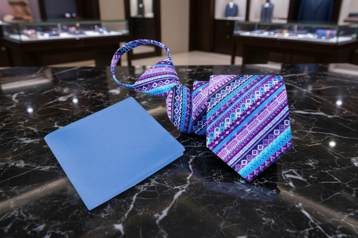 Zipper: Purple, Blue Abstract Necktie and Blue Square