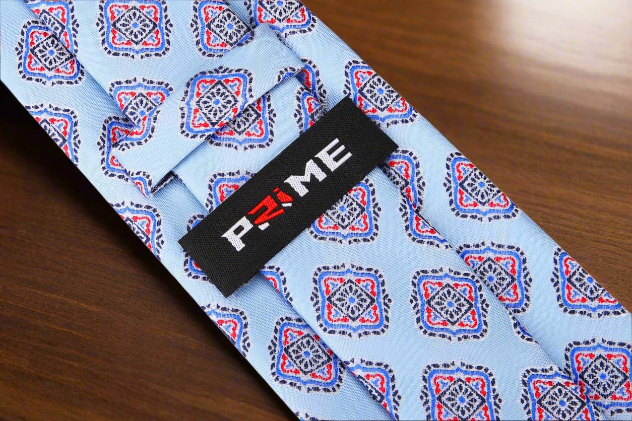 Light Blue and Red Medallions Tie Keep