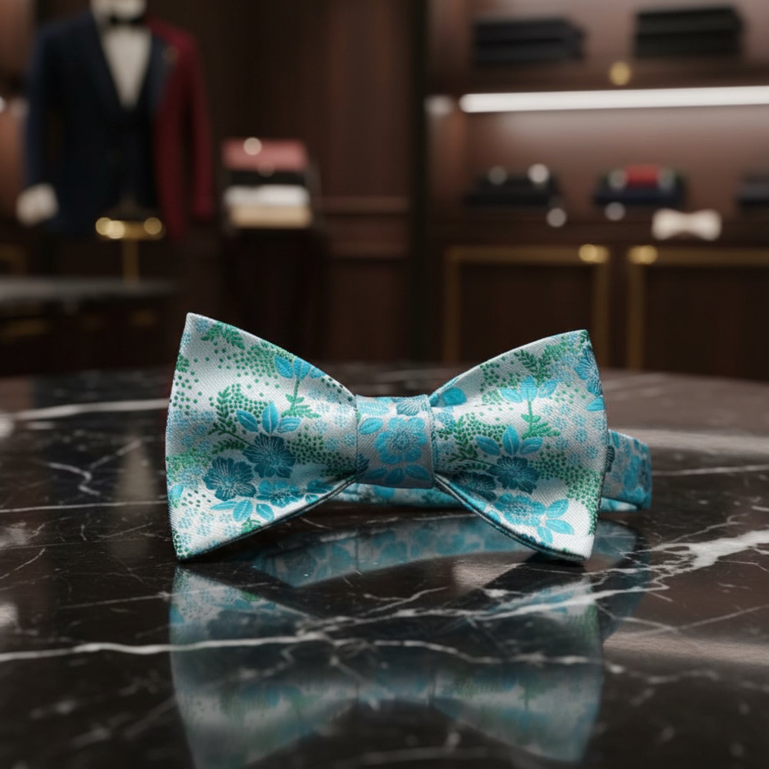 Teal, Green, Blue Floral Bow Tie 