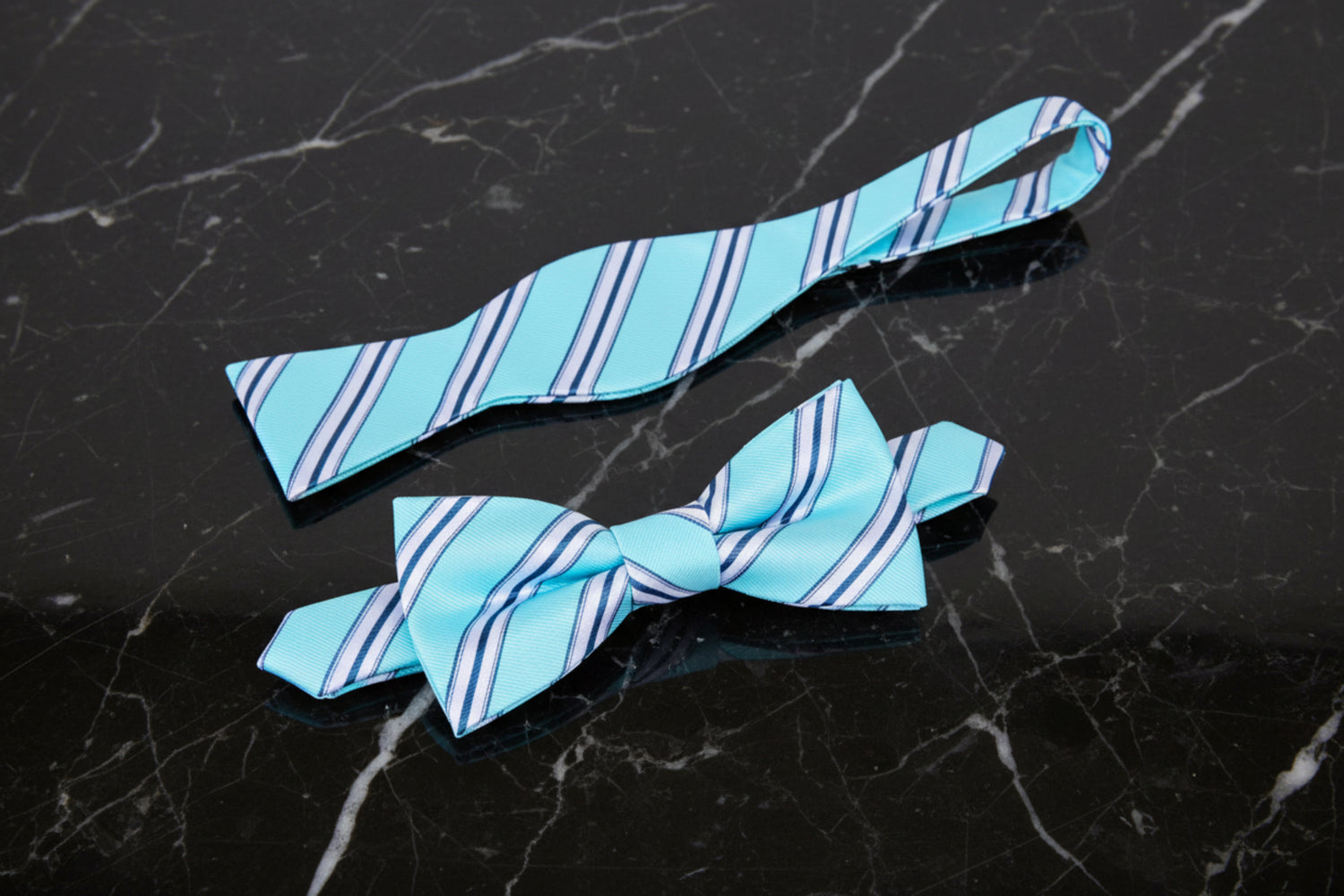 Light Blue, White Stripe Bow Tie Untied