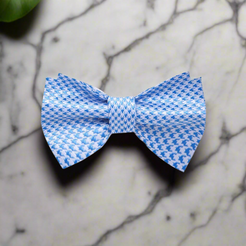 Light Blue, White Geometric Bow Tie 
