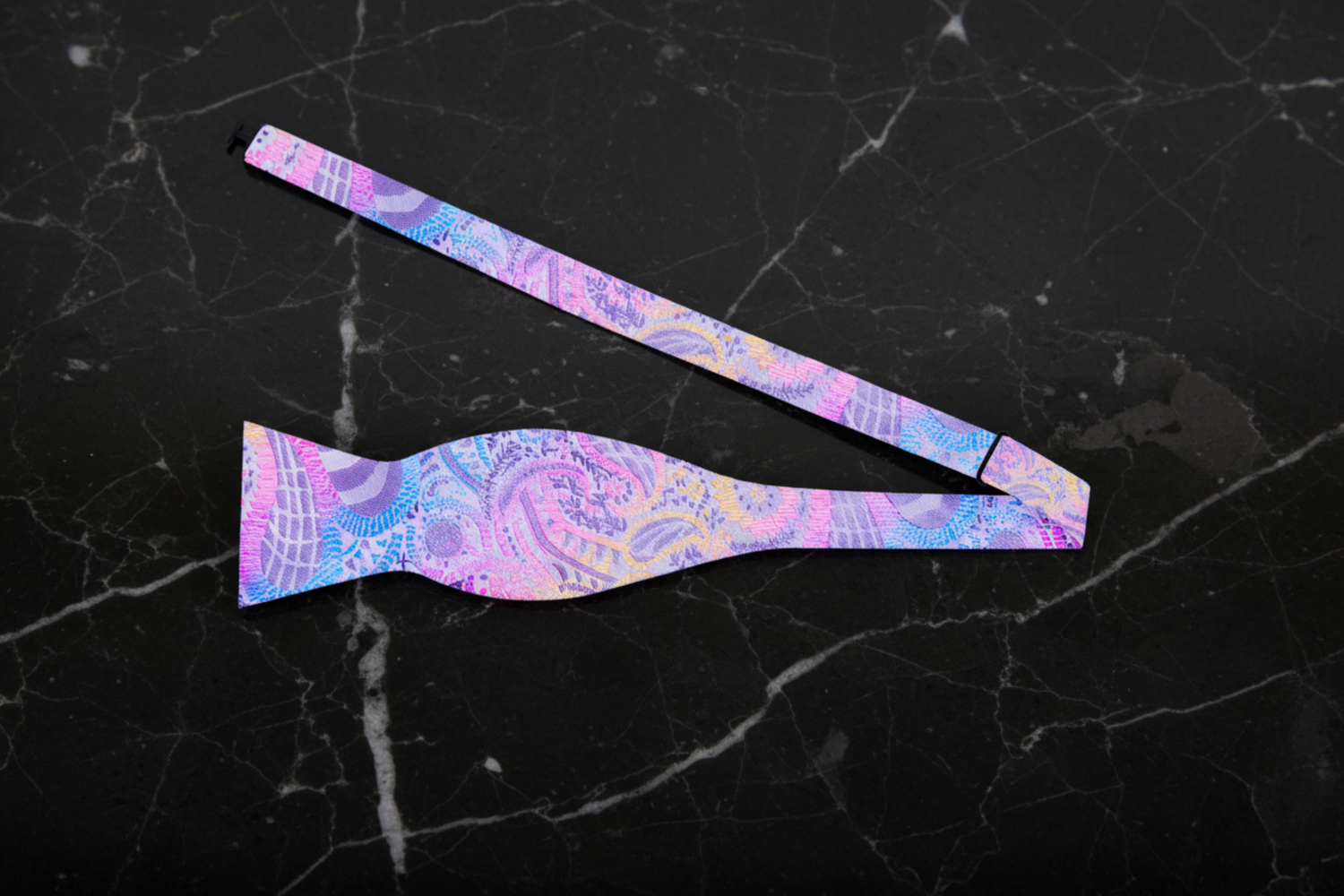 A Pink, Grey, Light Blue, Yellow Paisley Pattern Self Tie Bow Tie Self Tie