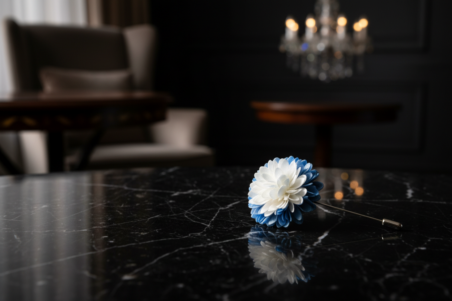 Light Blue/White Regal Blossom Lapel Pin
