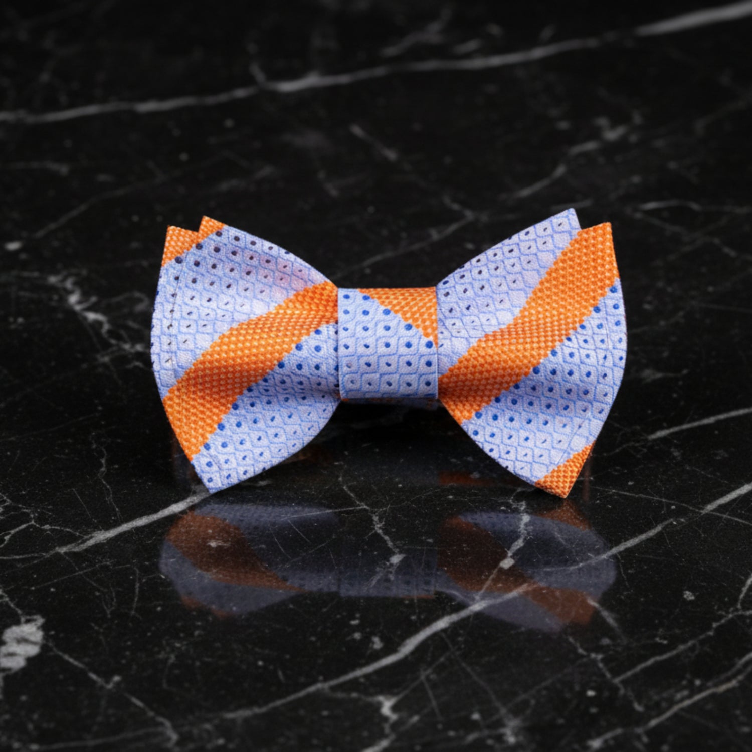 Blue, Orange Stripe Bow Tie