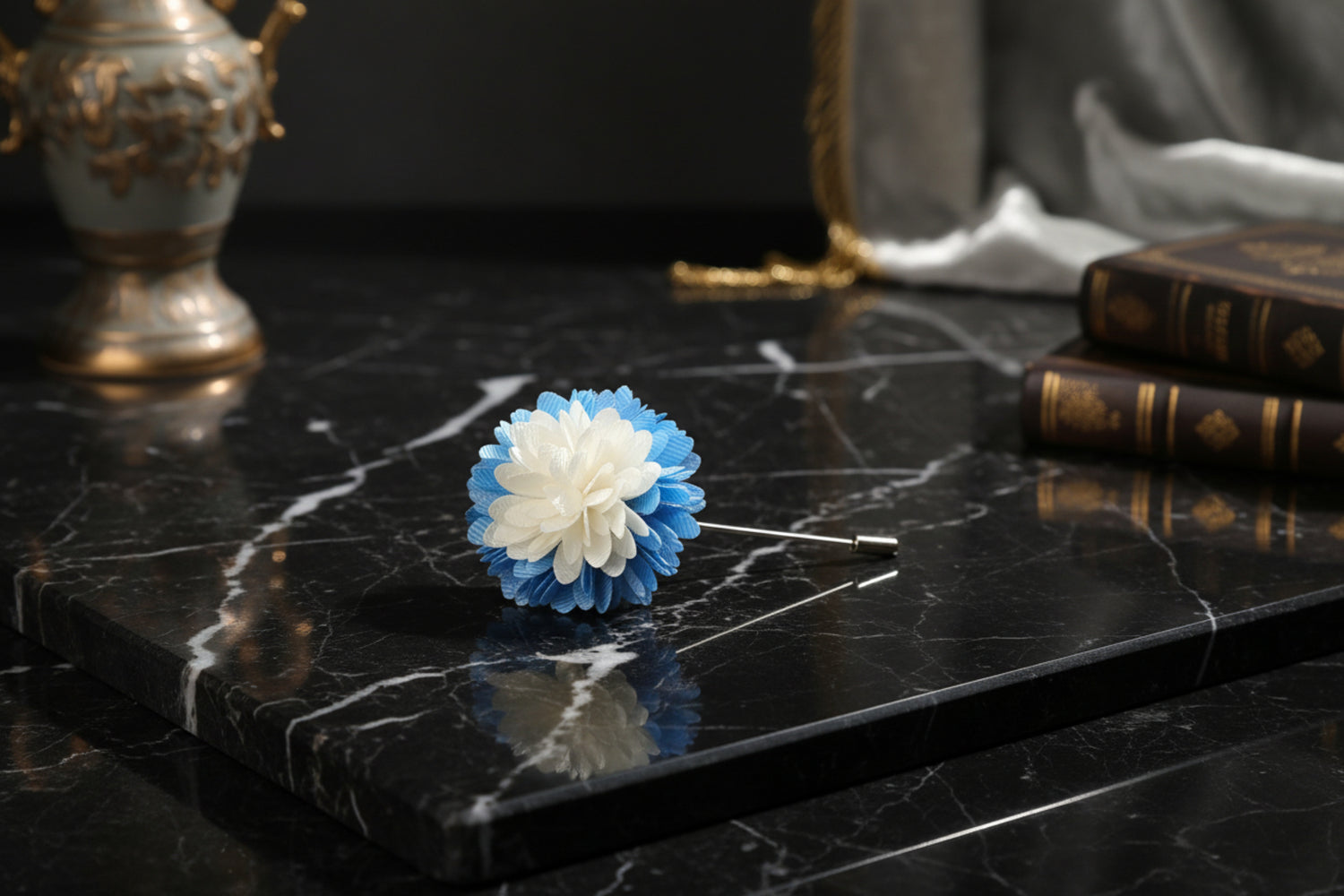 Light Blue/White Lapel Flower