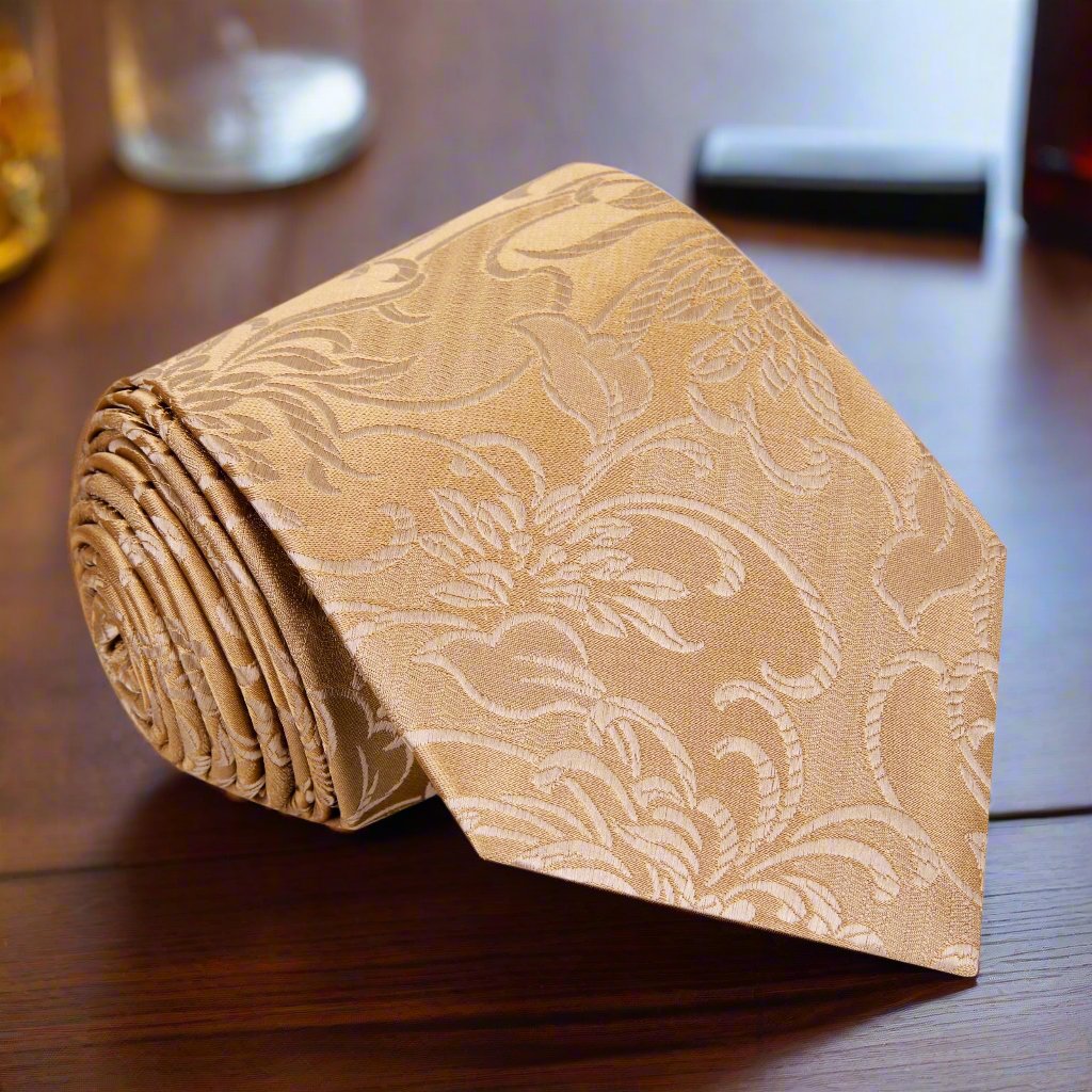 A Light Brown Floral Pattern Silk Necktie 