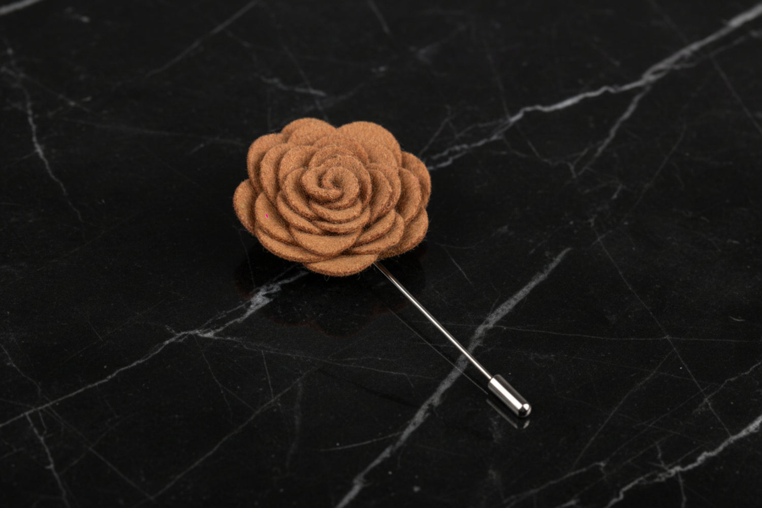 A Solid Brown Wide Petal Flower Shaped Lapel Pin||Brown