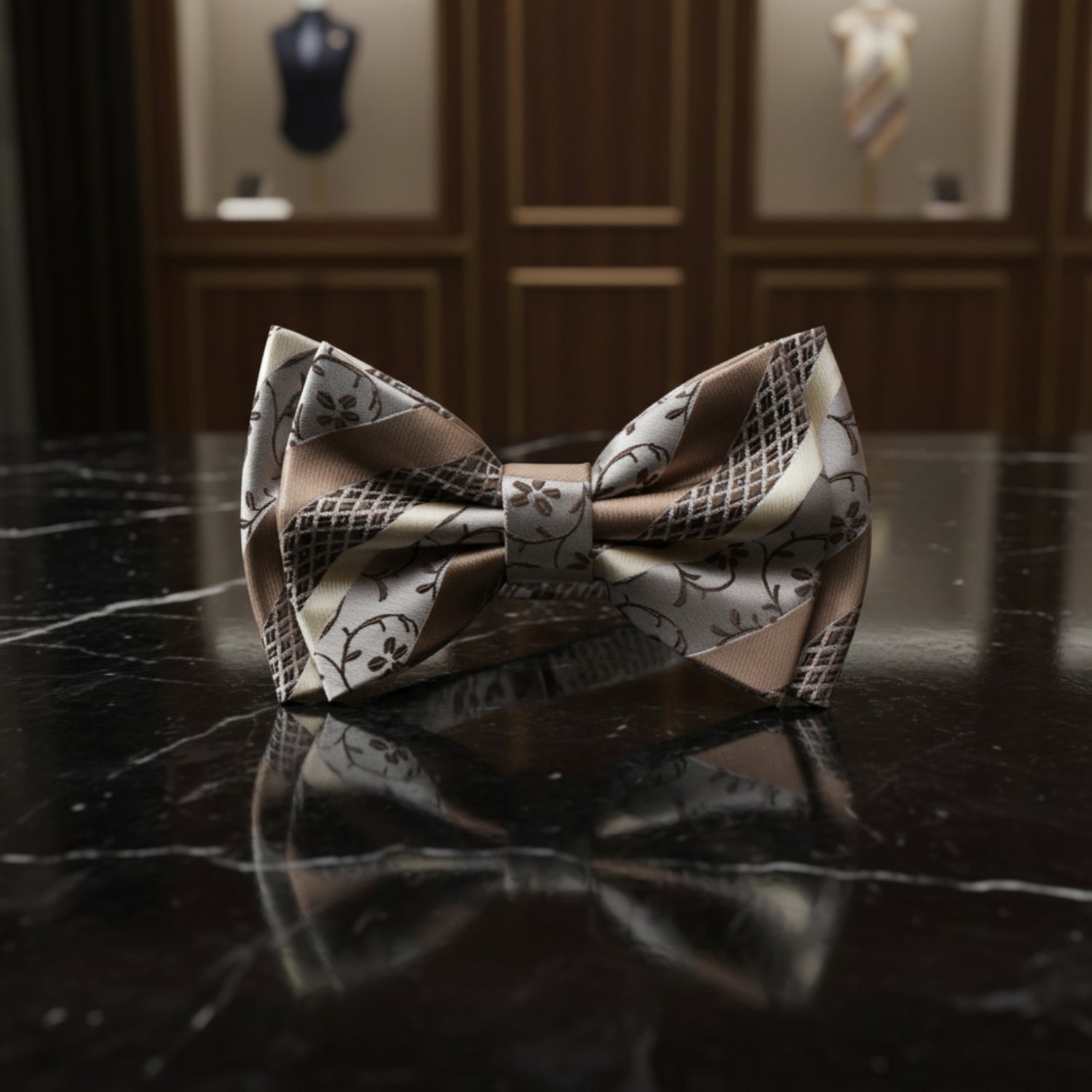 Brown, Tan, Cream Vine Bow Tie  