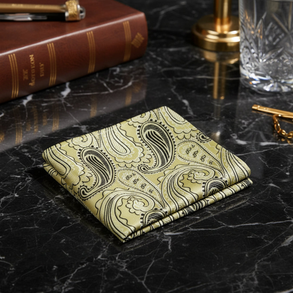 A Light Gold Paisley Pattern Pocket Square
