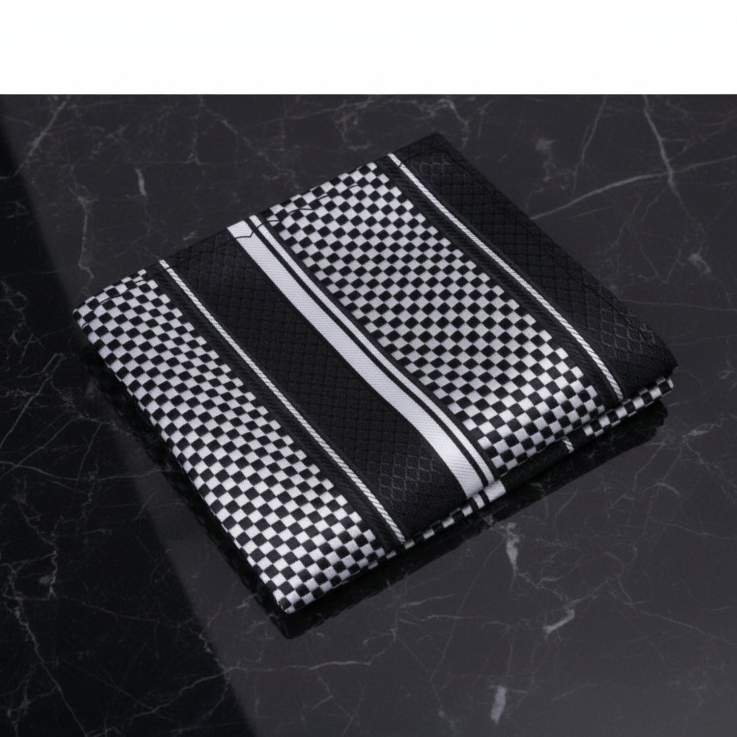 A Black, Light Silver Color Geometric Squares Pattern Pocket Square