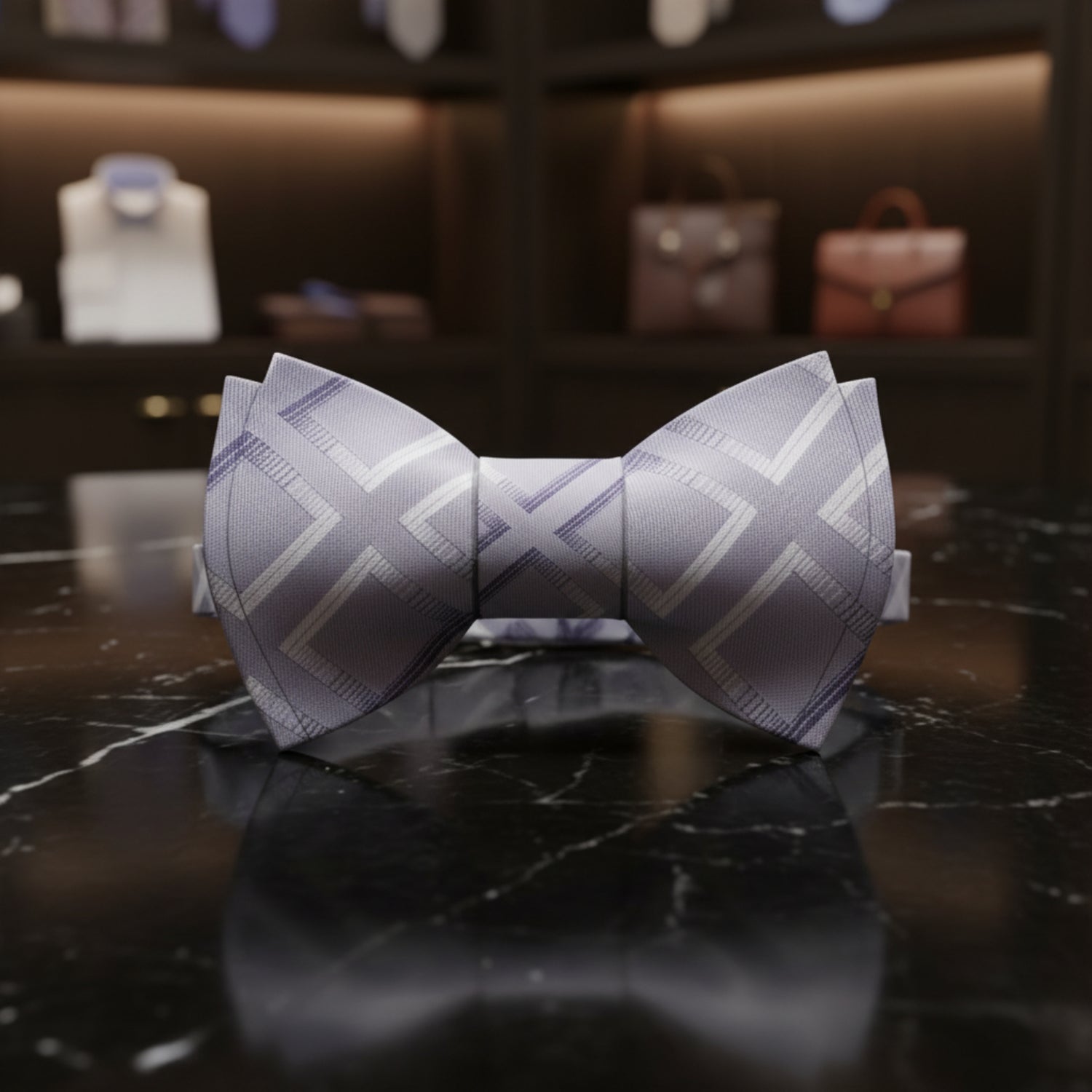 Silver Geometric Bow Tie 