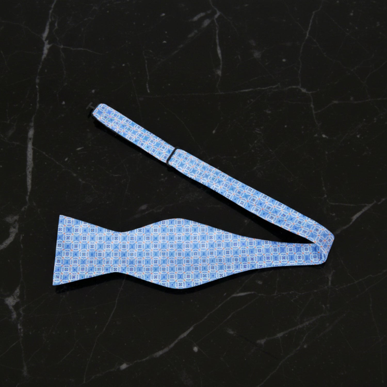 Light Blue, Orange, White Geometric Bow Tie Untied