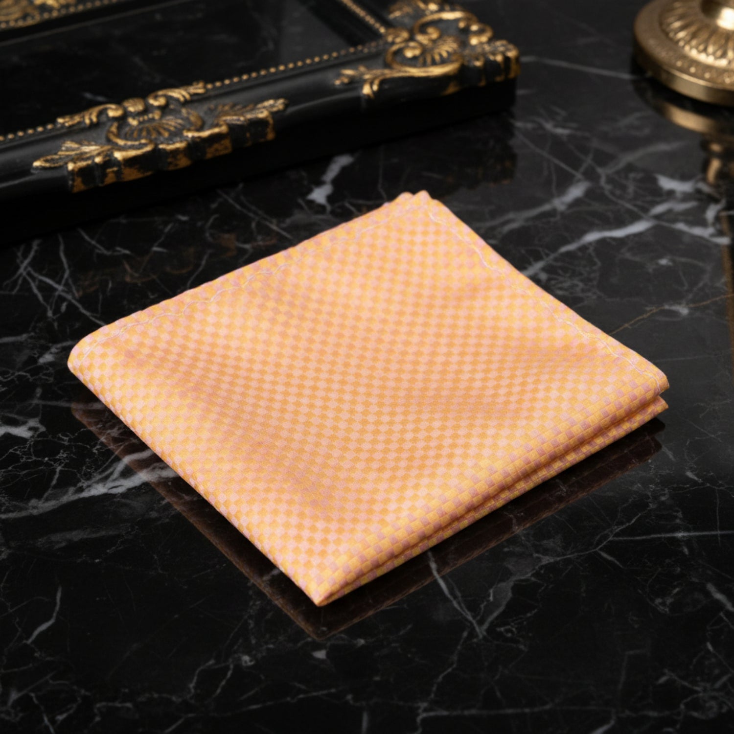 A Light Gold Small Geometric Diamonds Pattern Pocket Square