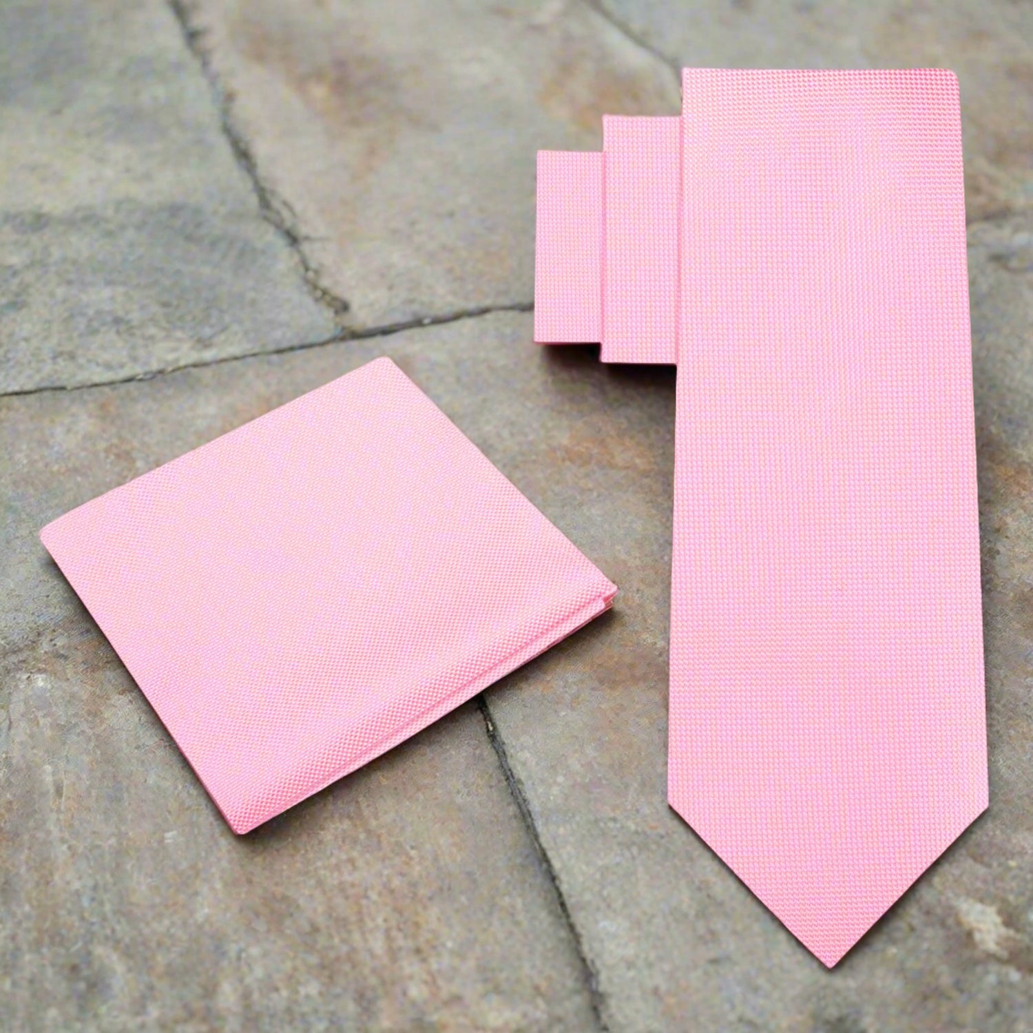 View 2: Light Pink Check Tie and Pocket Square
