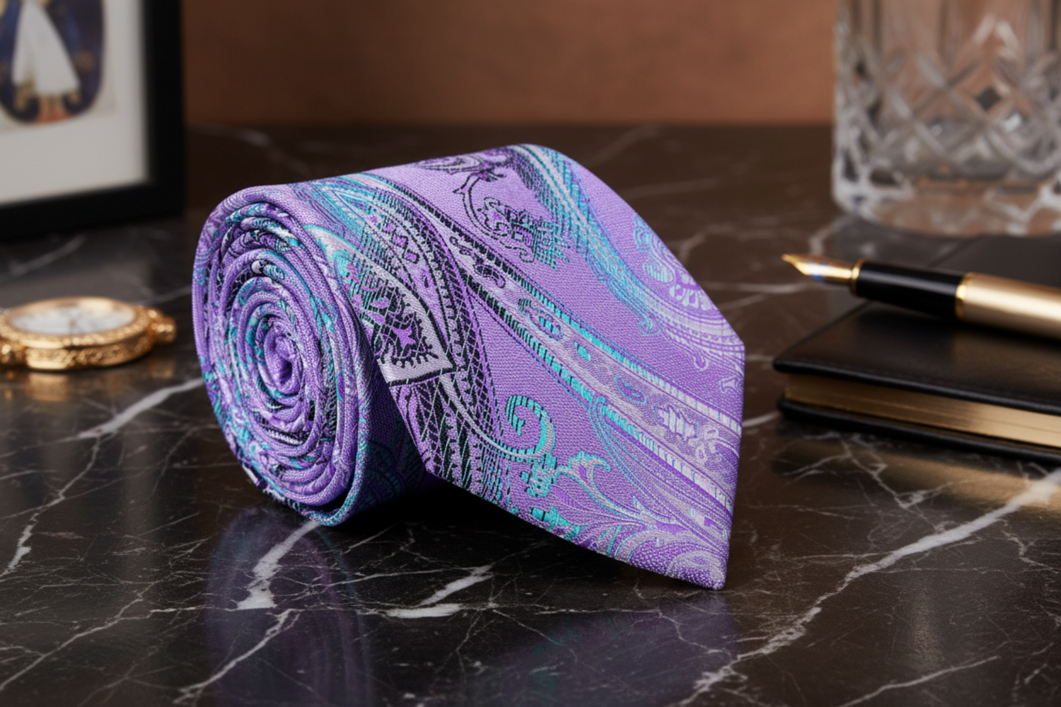 Light Purple, Light Blue Paisley Necktie  