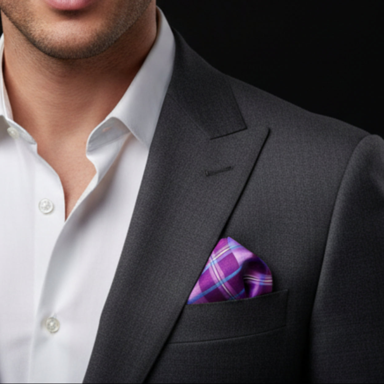 Purple and Blue Plaid Pocket Square