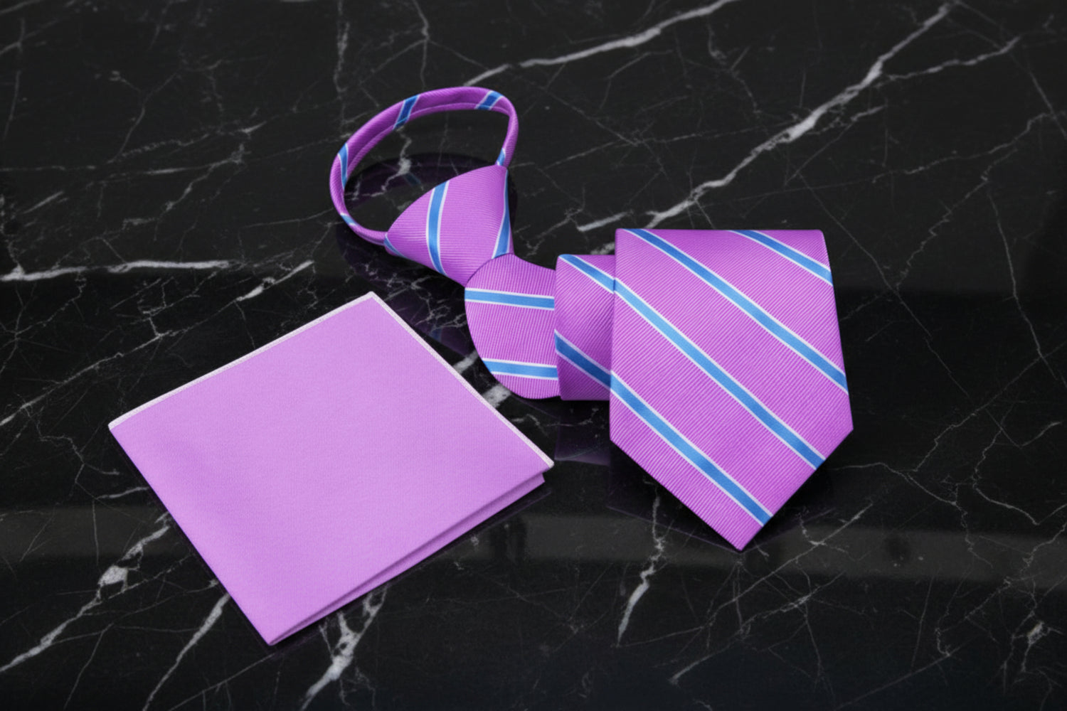 Zipper: A Light Purple Tie with White and Light Blue Stripe Pattern Necktie