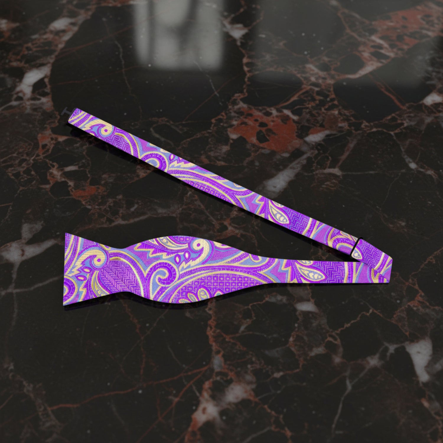 A Light Purple Paisley Pattern Self Tie Bow Tie Untied