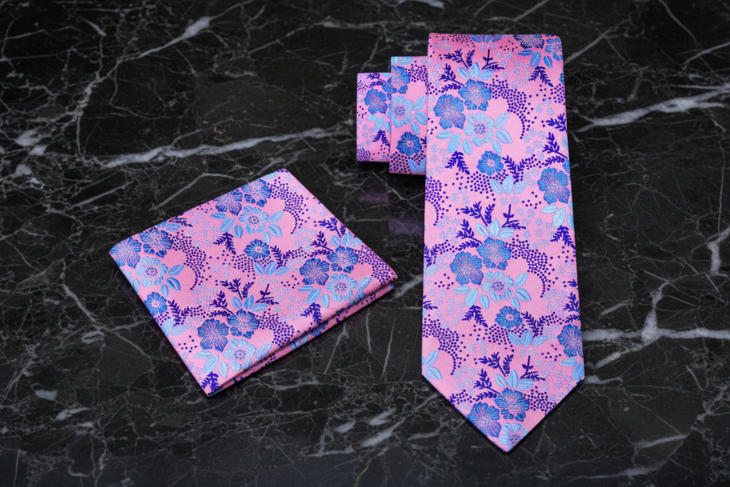 Alt View: Light Purple, Purple, Light Blue, Blue Floral Tie and Pocket Square