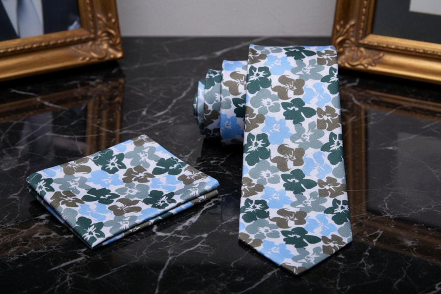 Alt Blue, Purple Hibiscus Flowers Tie and Pocket Square