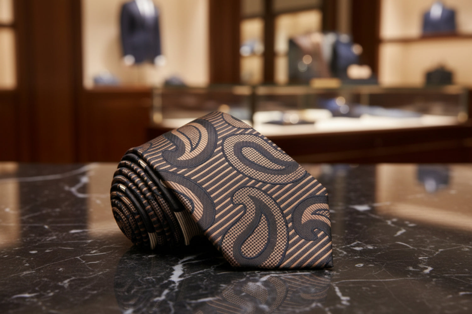 Rich Golden Brown Paisley Tie ||Brown